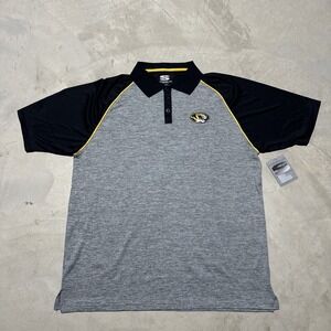 Men's Mizzou Tigers Short Sleeve Performance Golf Polo SZ XL NWT Grey Black Logo